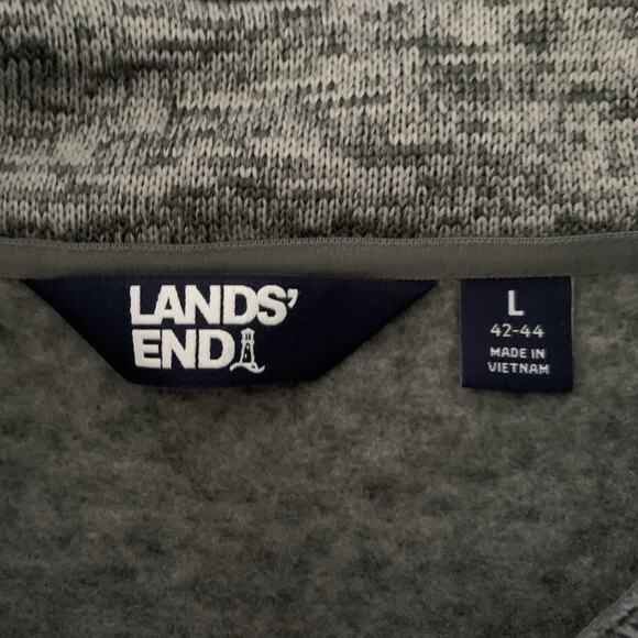 Lands End Full Zip Vest Men Large 42-44 Gray Knit Oeko-Tex Fleece Pockets Hiking - Picture 2 of 5
